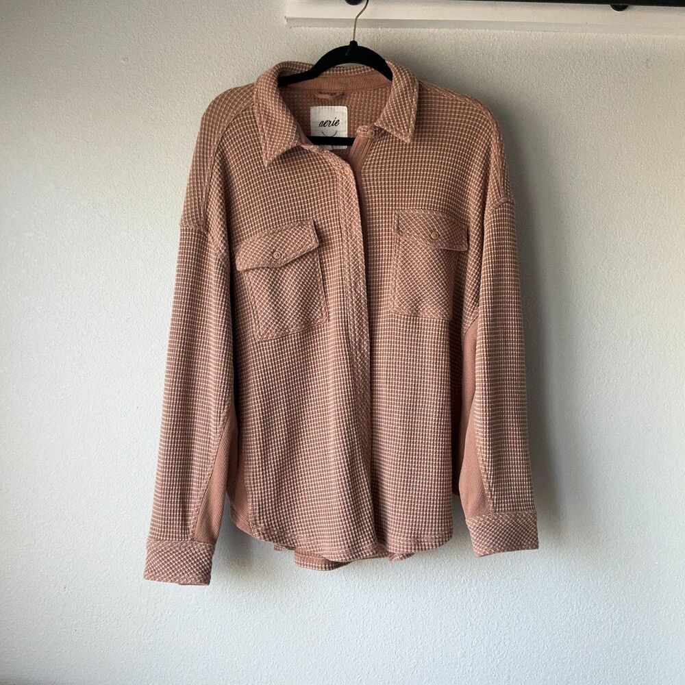 Aerie Waffle Knit Shacket Size m burnt. orange Button Up Oversized Shirt Jacket